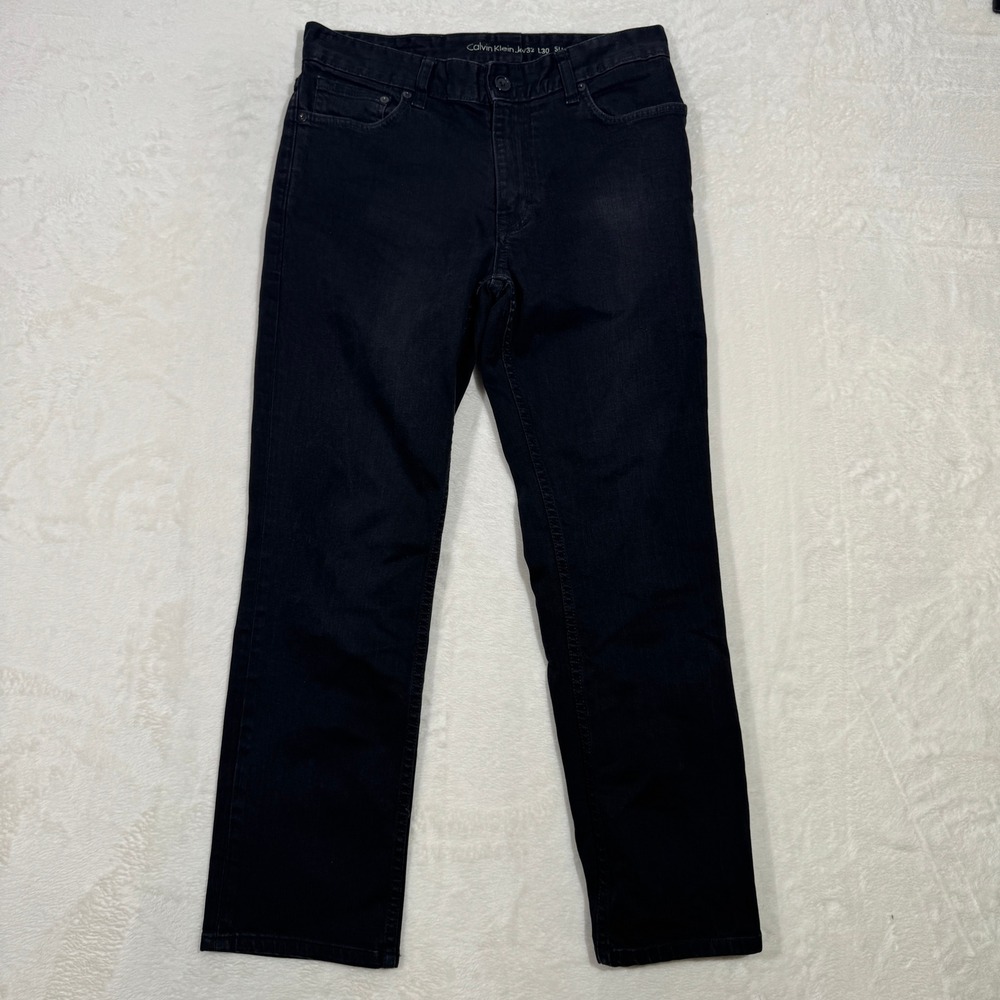 Calvin Klein Jeans Mens 32x30 Black Slim Fit Stretch Denim Pants Solid Basic